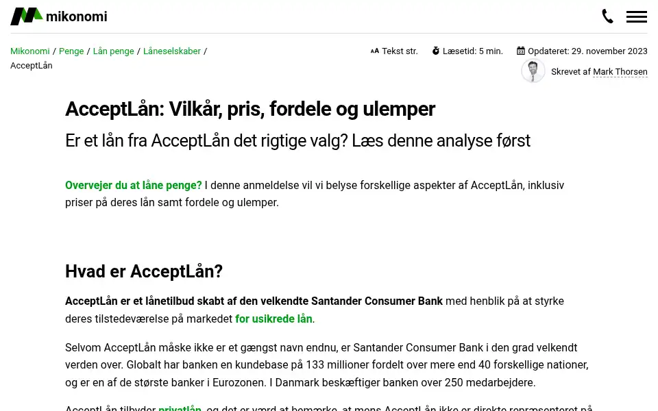 Screenshot of mikonomi.dk