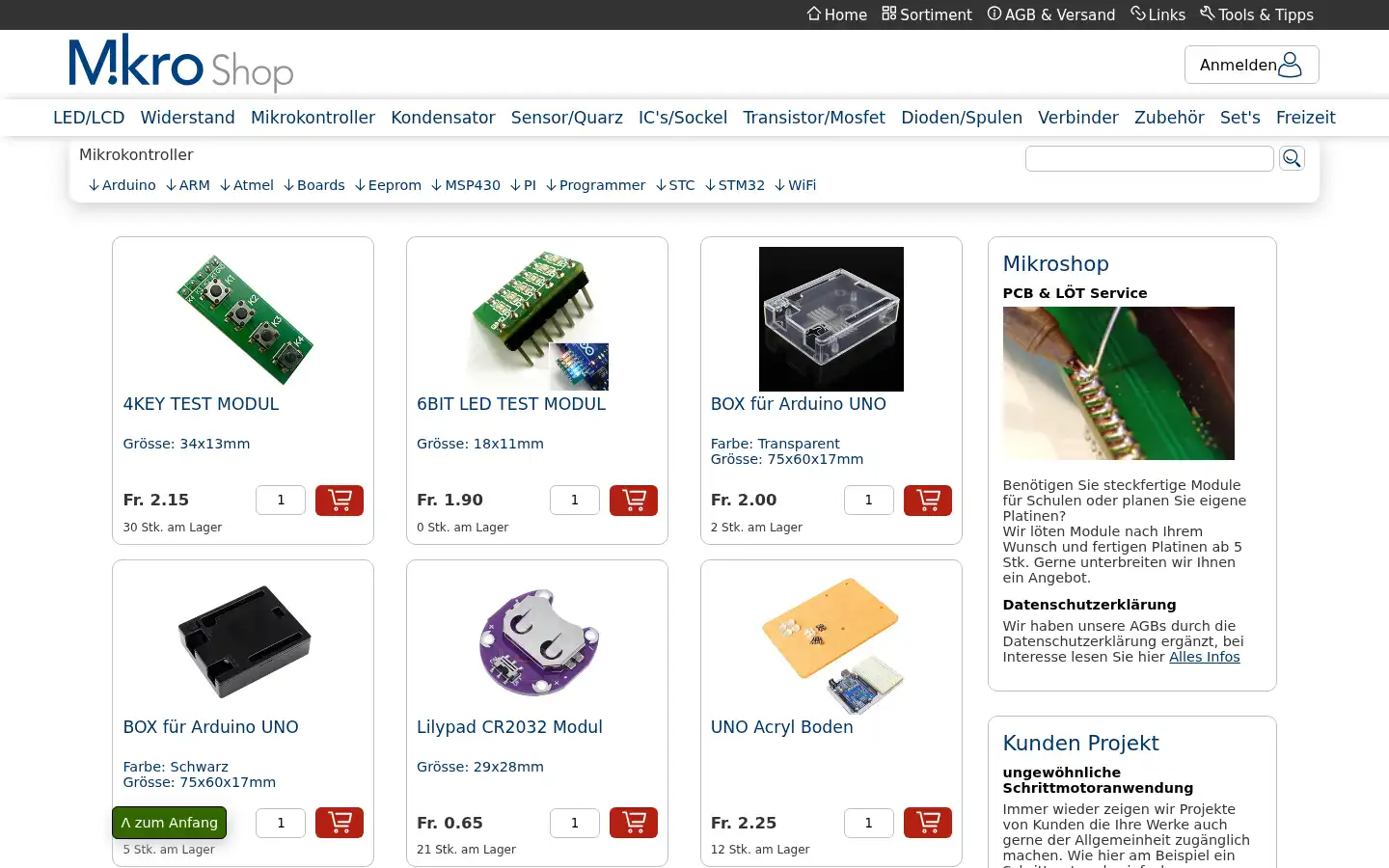Screenshot of mikroshop.ch