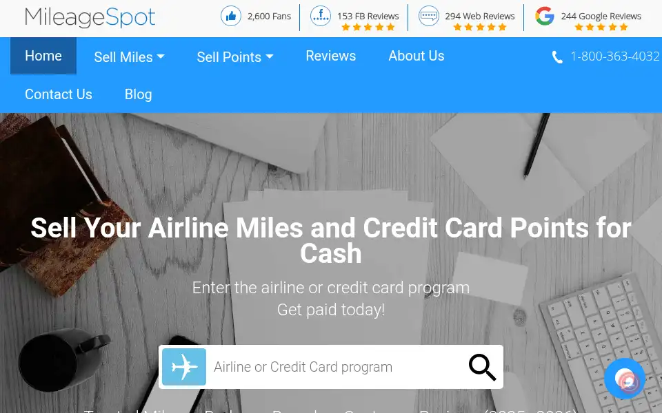 Screenshot of mileagespot.com