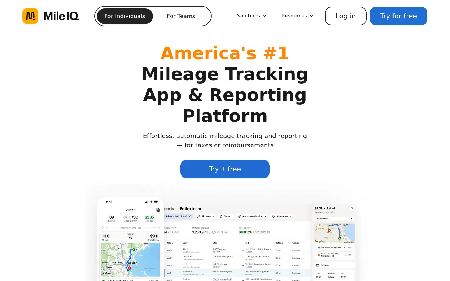 Screenshot of mileiq.com