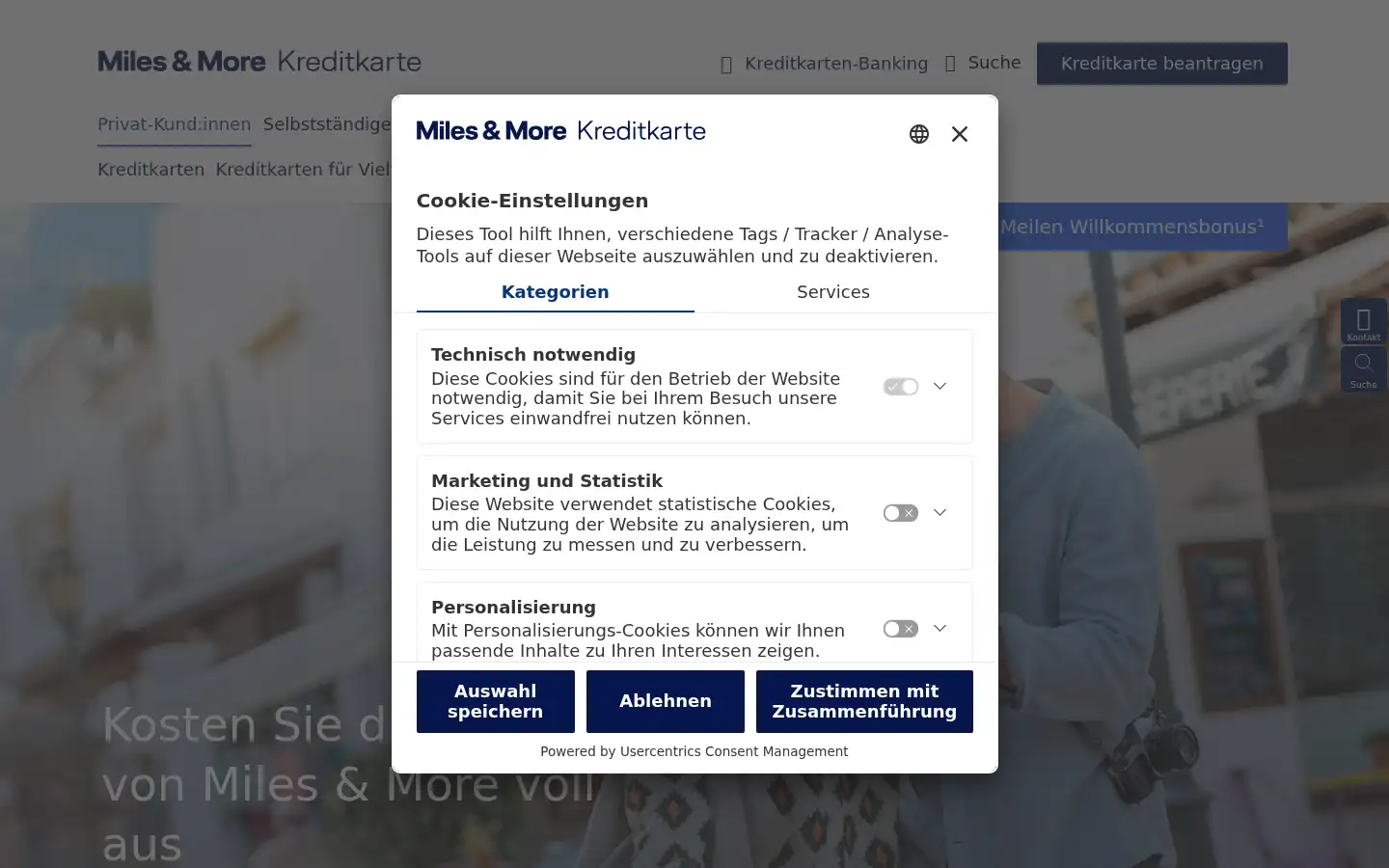 Screenshot of miles-and-more-kreditkarte.com
