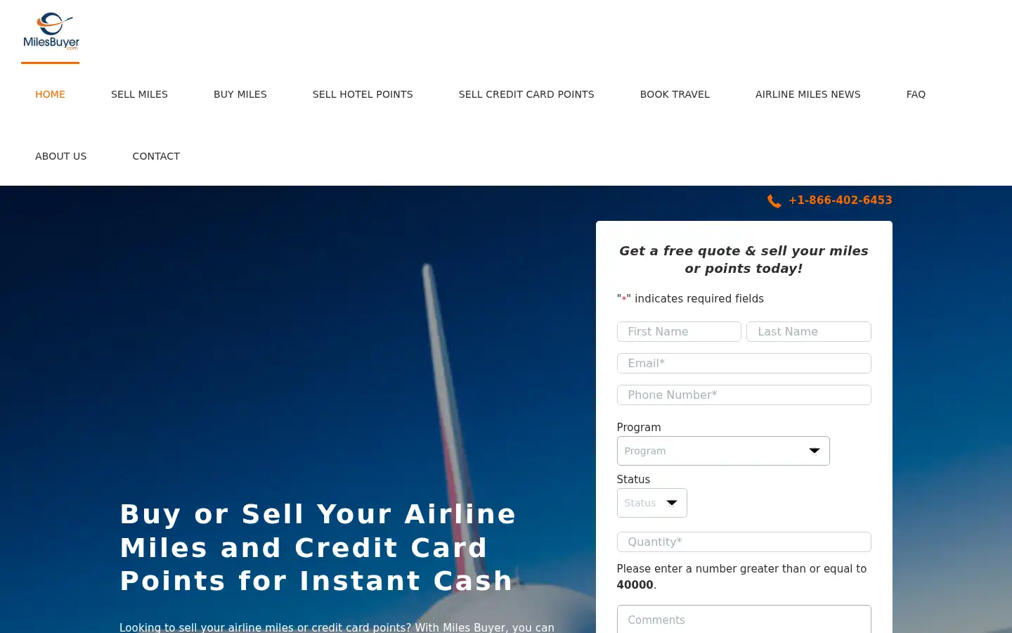 Screenshot of milesbuyer.com