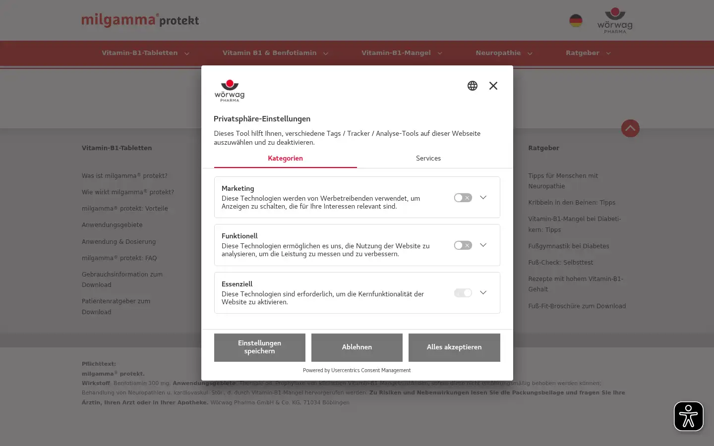 Screenshot of milgamma.de