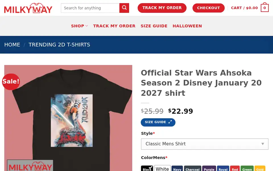 Screenshot of milkywayshirt.com