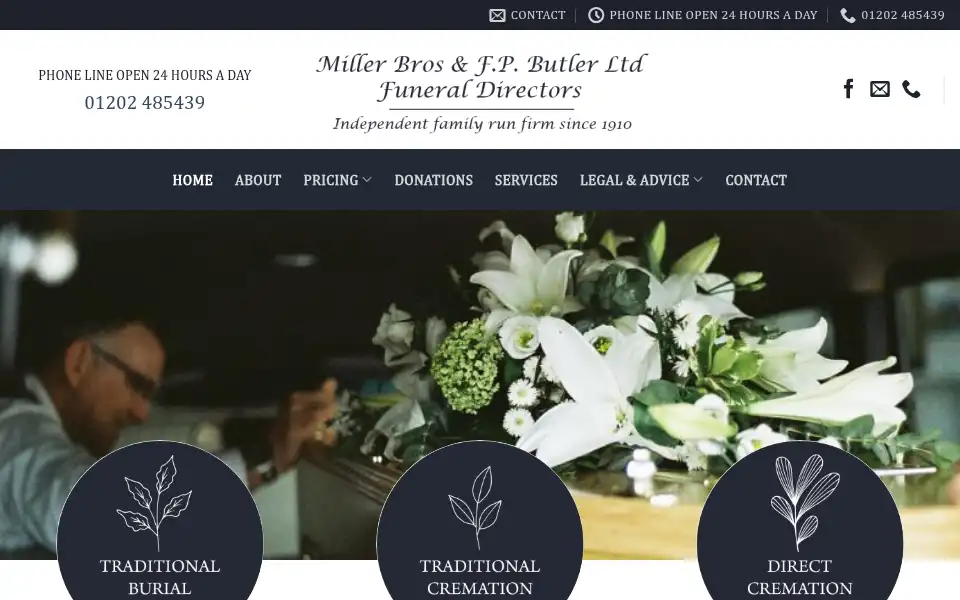 Screenshot of millerbrosfunerals.co.uk