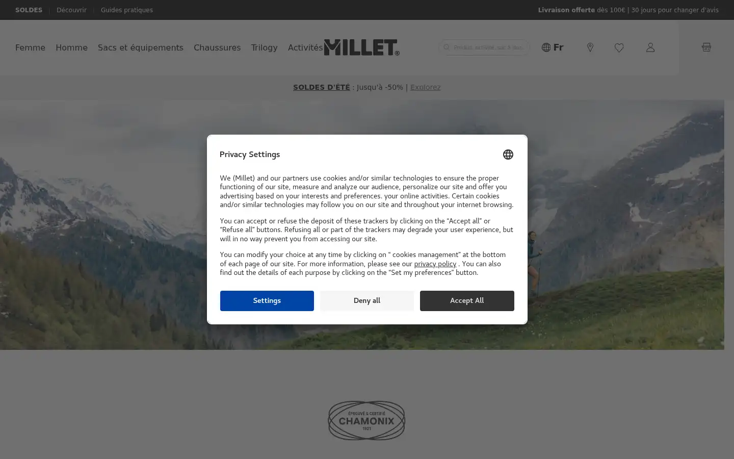 Screenshot of millet.com