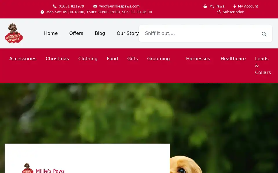 Screenshot of milliespaws.com