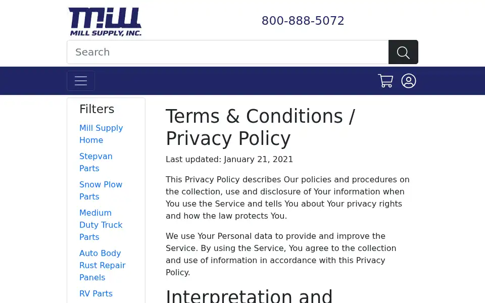 Screenshot of millsupply.com