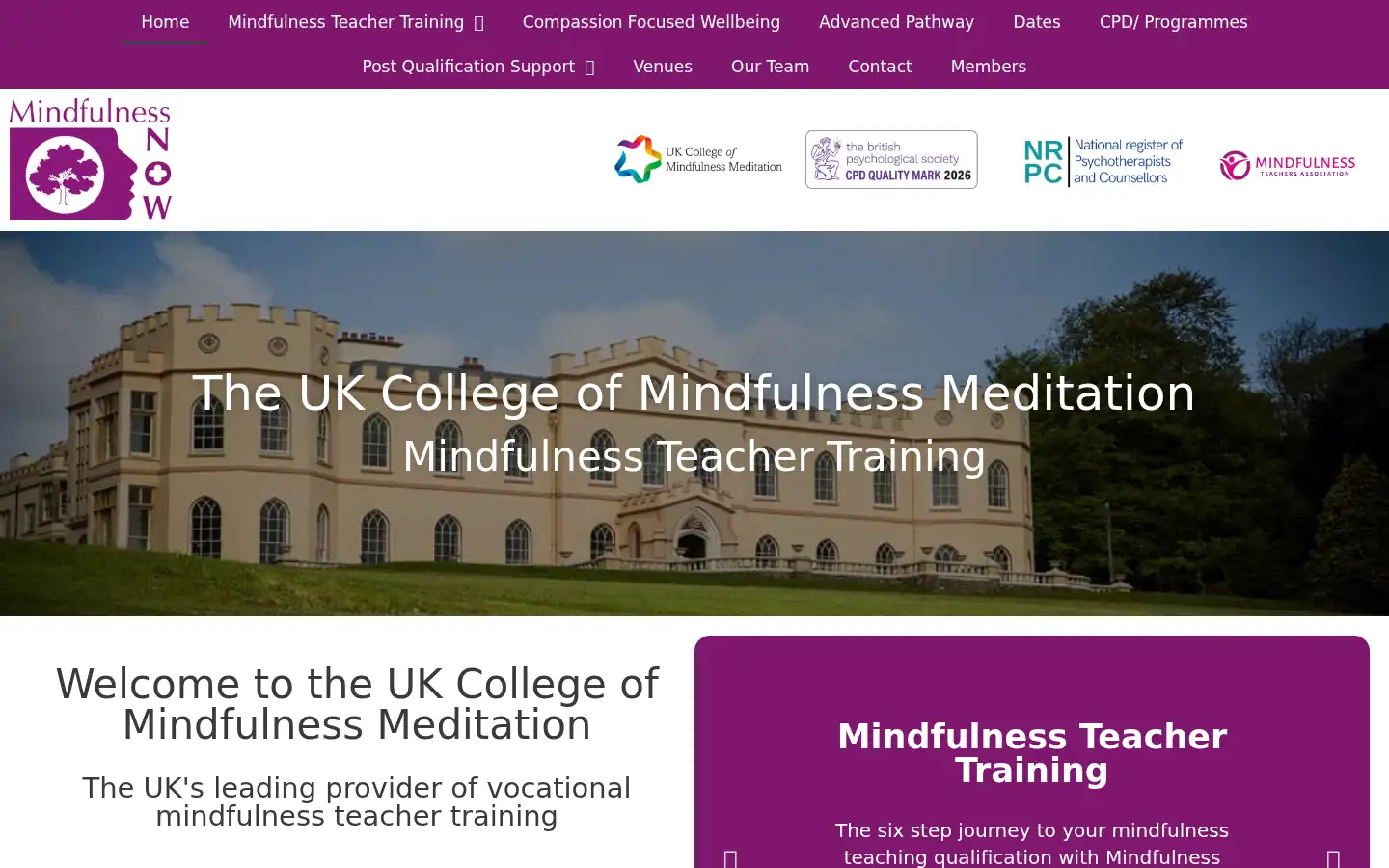 Screenshot of mindfulnessnow.org.uk