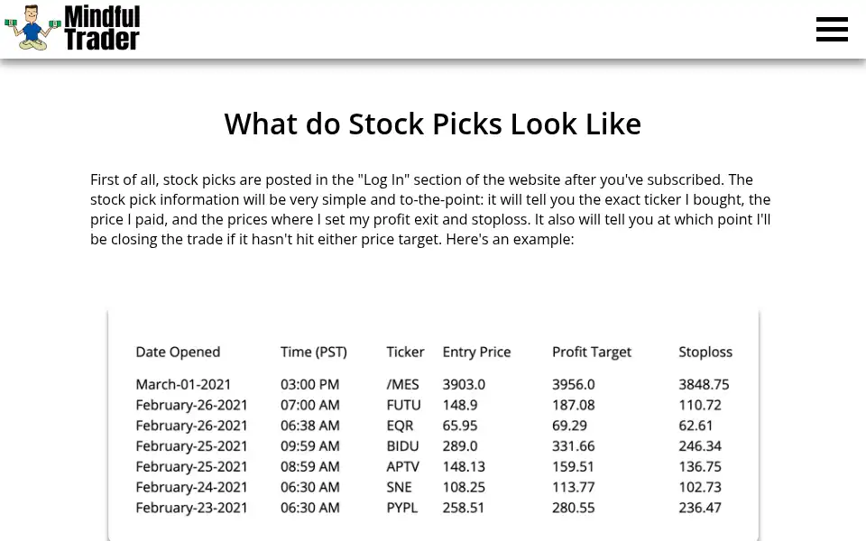 Screenshot of mindfultrader.com