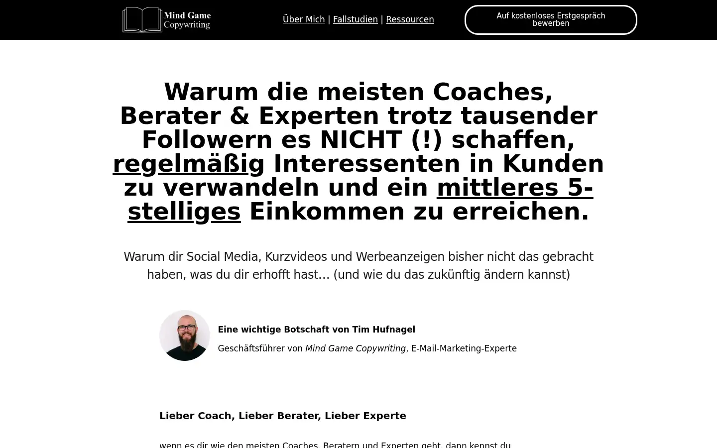 Screenshot of mindgamecopywriting.com