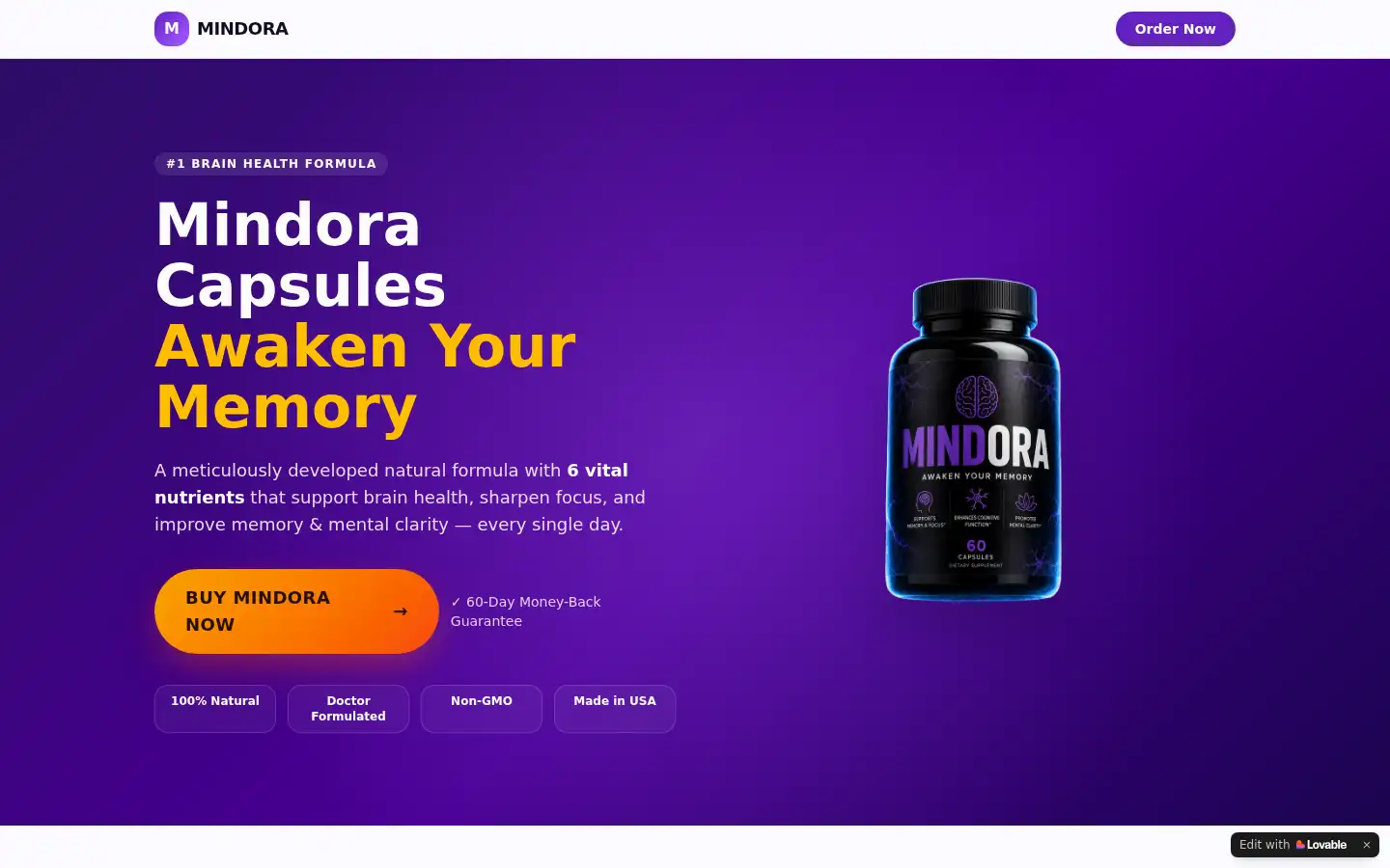 Screenshot of mindora-capsules.lovable.app