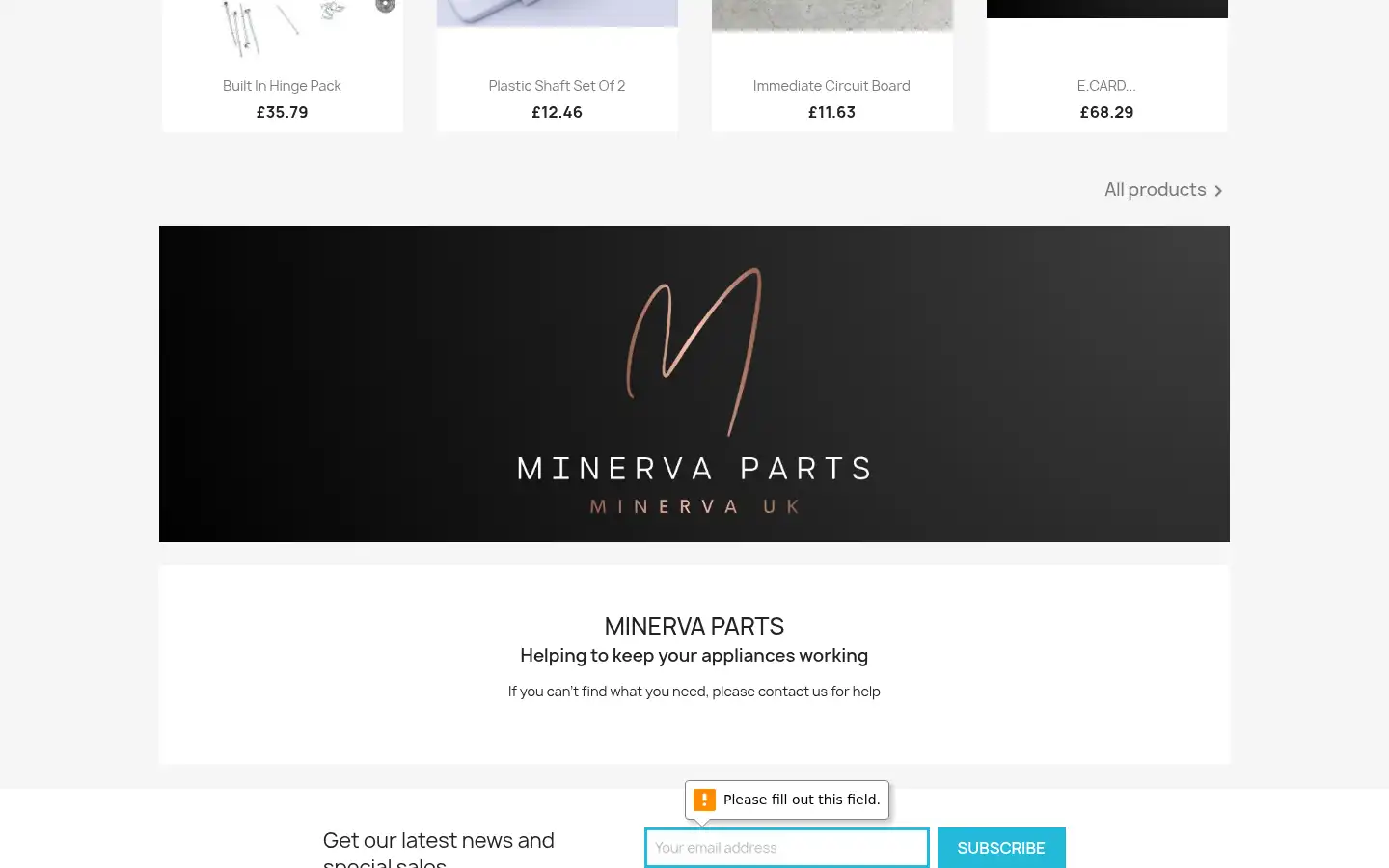 Screenshot of minervaparts.co.uk