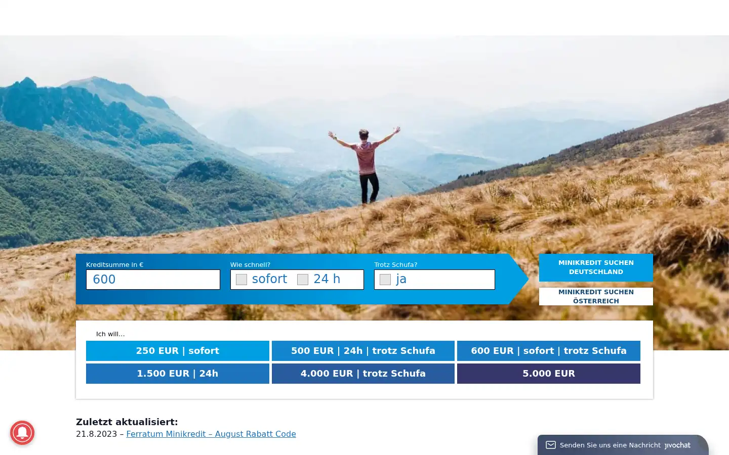 Screenshot of minikredit.eu