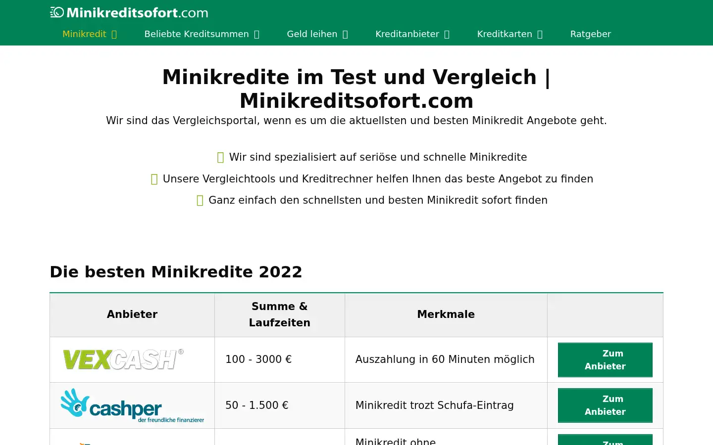 Screenshot of minikreditsofort.com