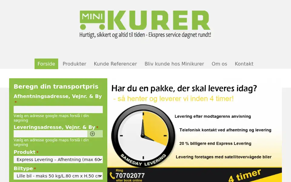 Screenshot of minikurer.dk