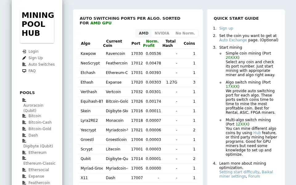 Screenshot of miningpoolhub.com