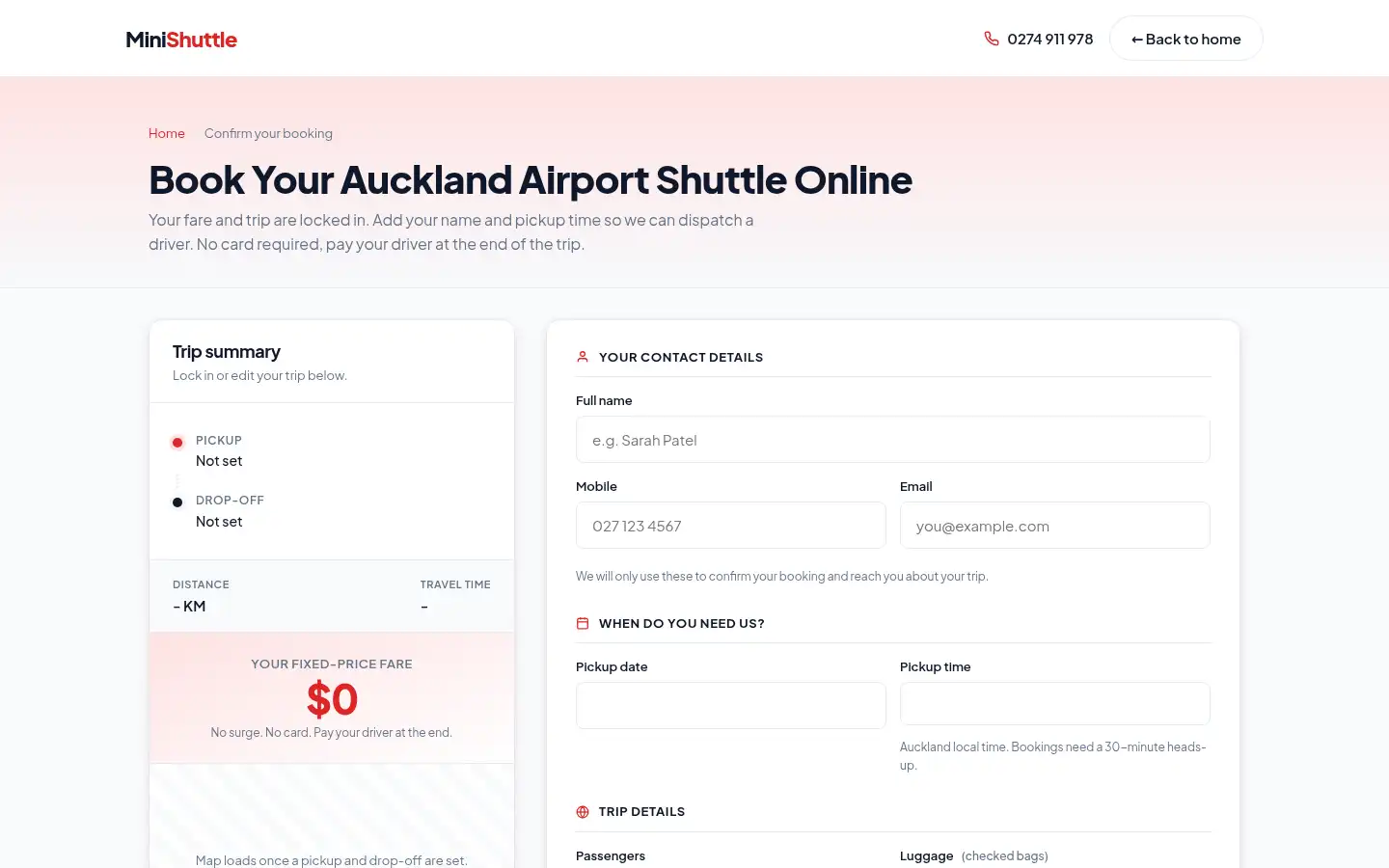 Screenshot of minishuttle.co.nz