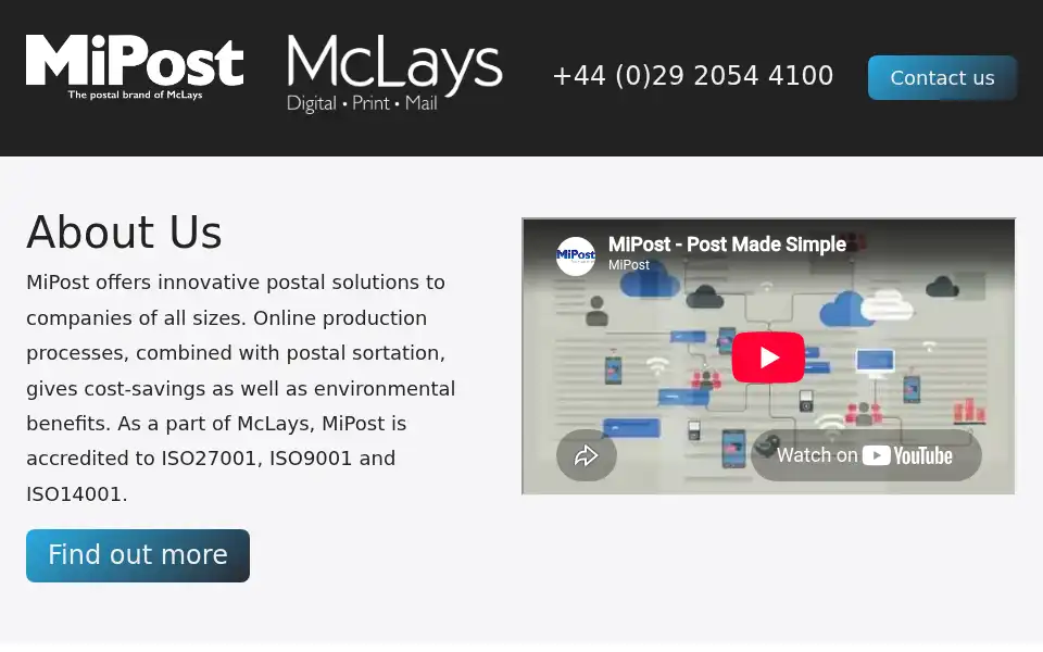 Screenshot of mipost.co.uk