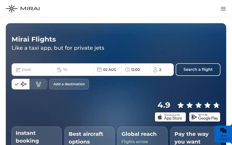 Screenshot of mirai.flights
