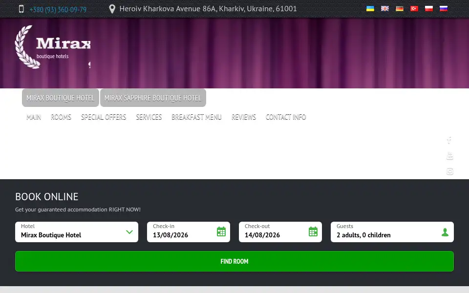 Screenshot of mirax-hotel.com.ua