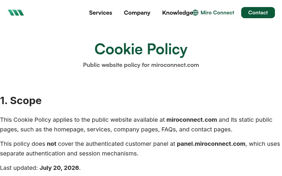 Screenshot of miroconnect.com