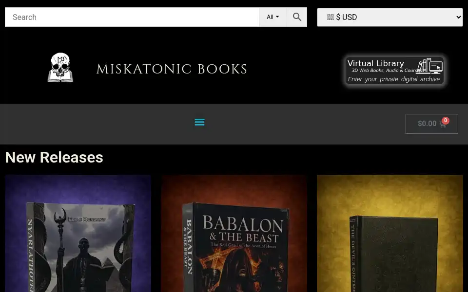 Screenshot of miskatonicbooks.com