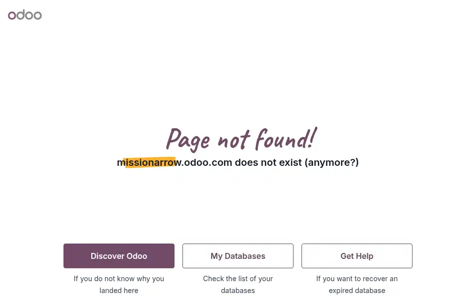 Screenshot of missionarrow.odoo.com