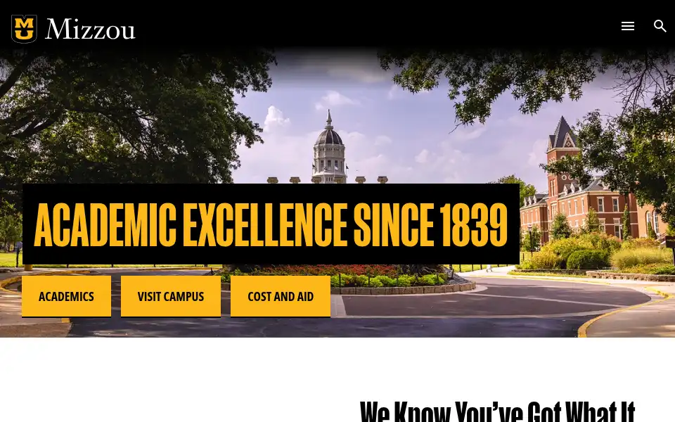 Screenshot of missouri.edu