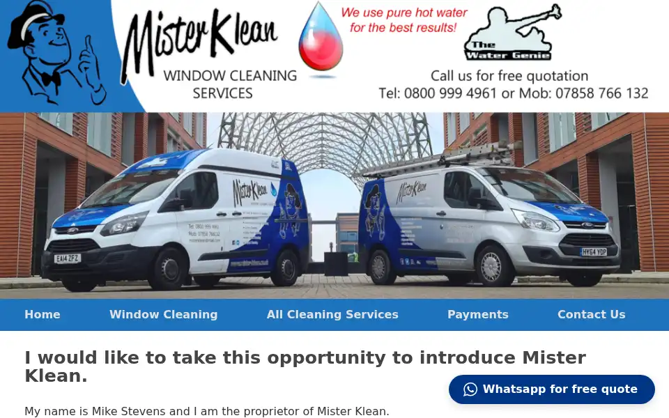 Screenshot of mister-klean.co.uk