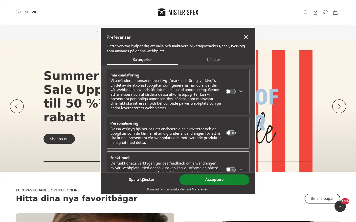 Screenshot of misterspex.se