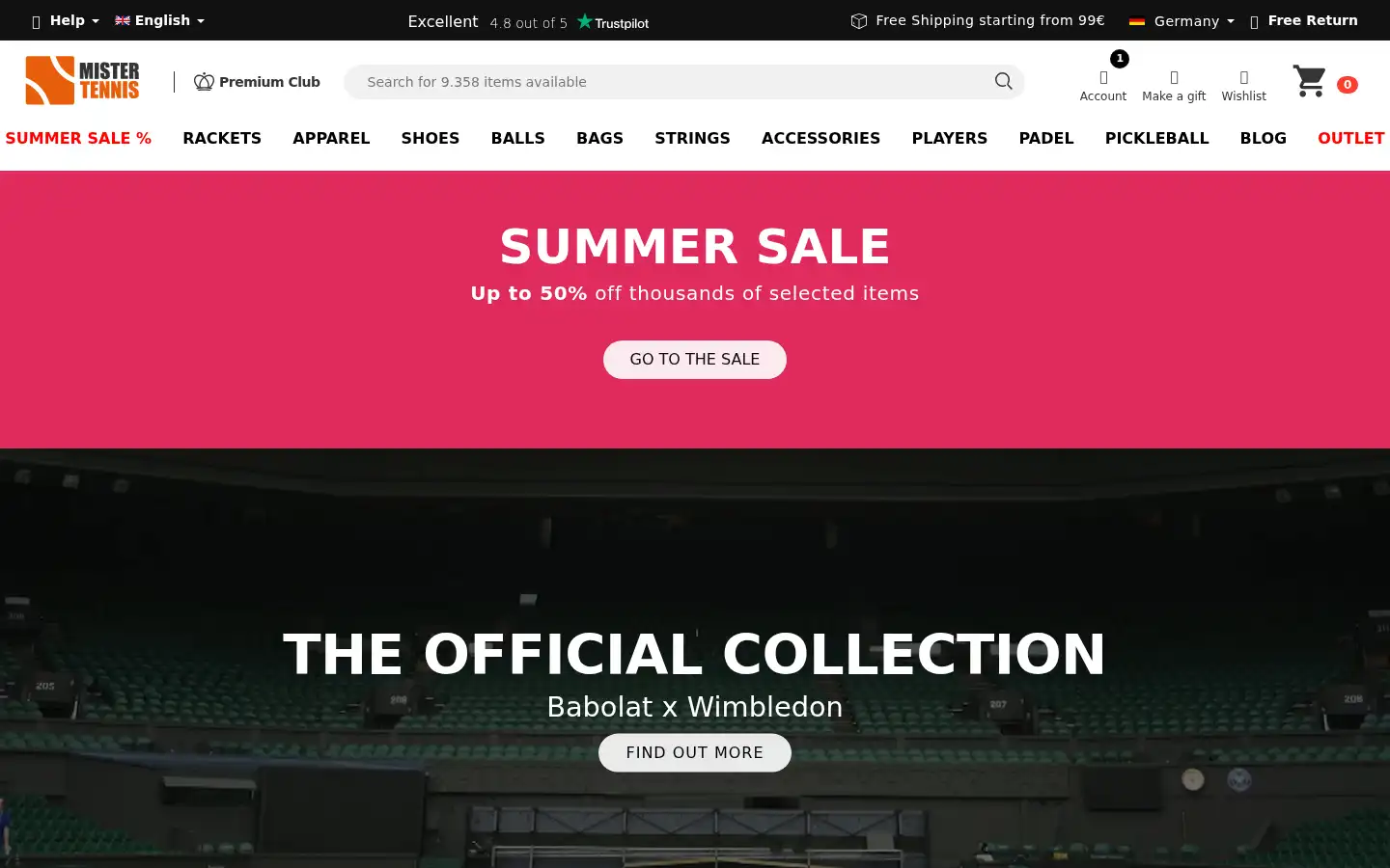 Screenshot of mistertennis.com