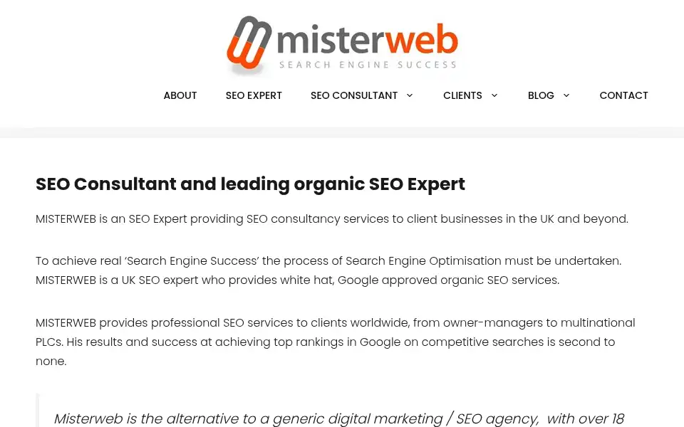 Screenshot of misterweb.co.uk