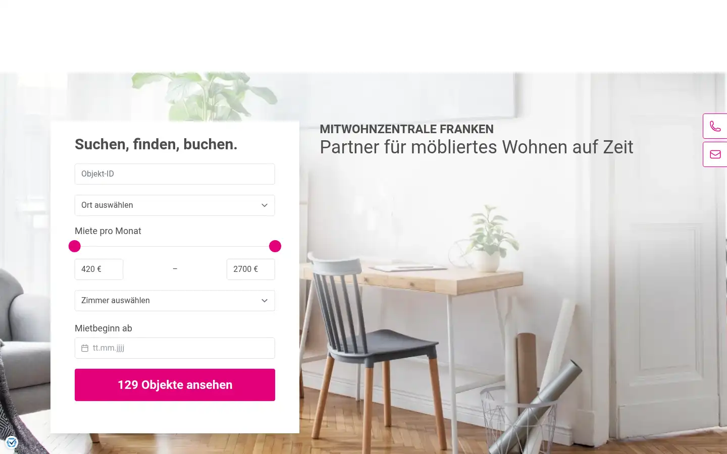 Screenshot of mitwohnzentrale-franken.de