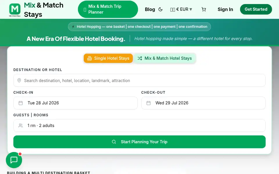 Screenshot of mixmatchstays.com