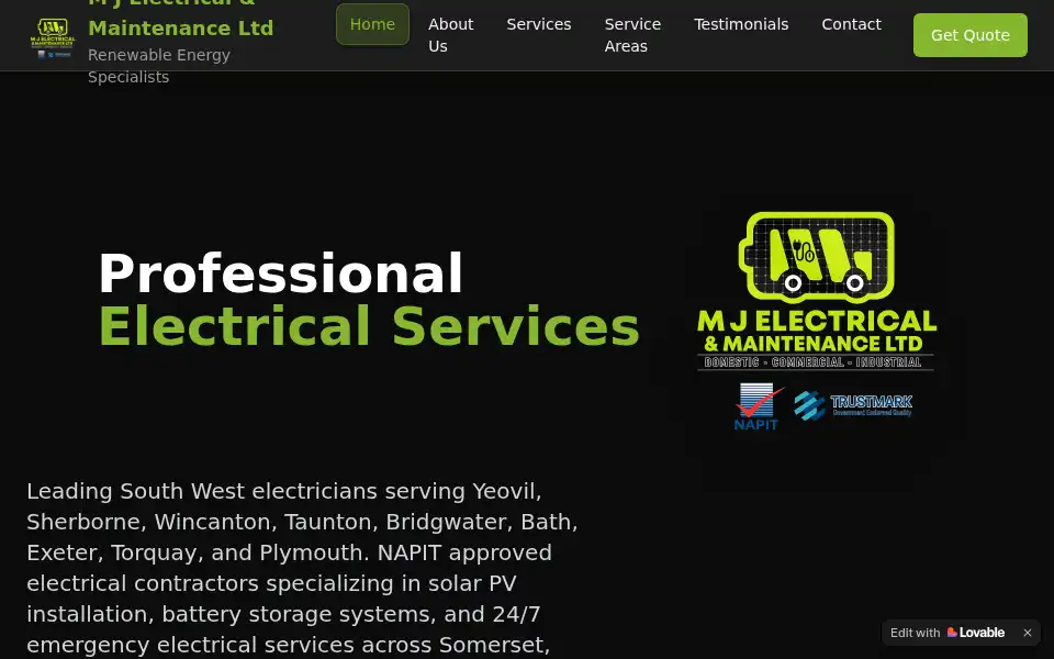 Screenshot of mj-electric.co.uk