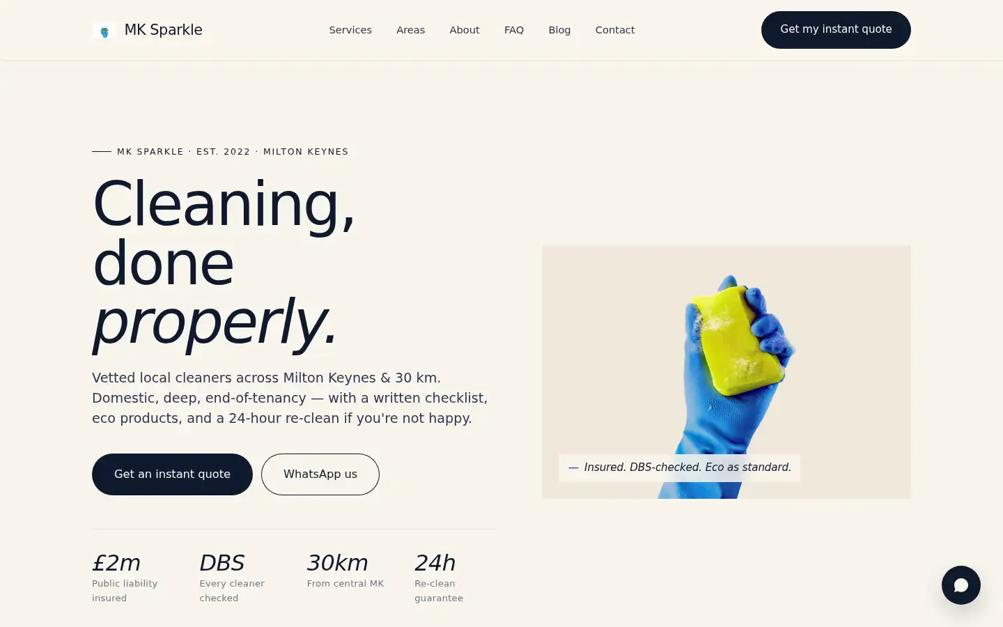 Screenshot of mksparklecleaning.com
