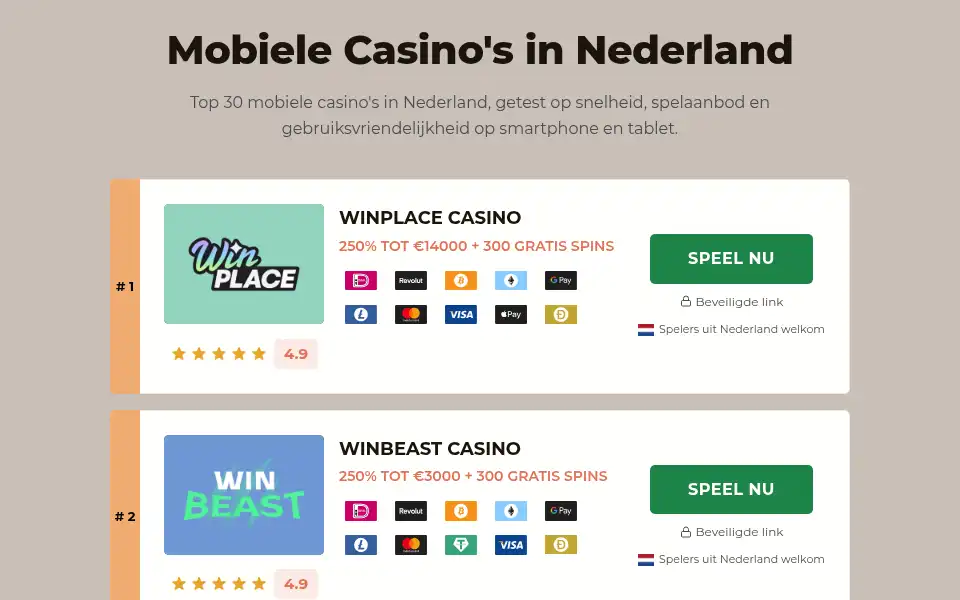 Screenshot of mobieleonlinecasinos.com