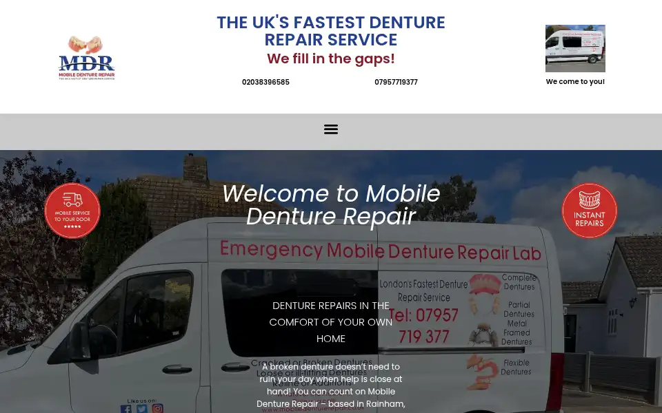 Screenshot of mobiledenturerepair.co.uk