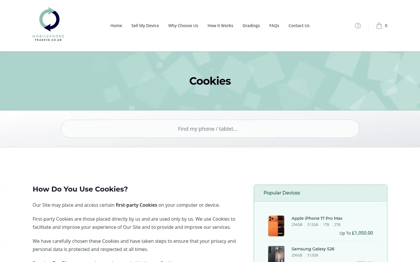 Screenshot of mobilephonetradein.co.uk