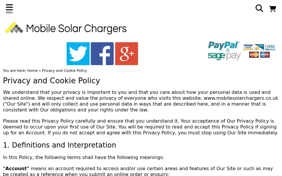 Screenshot of mobilesolarchargers.co.uk
