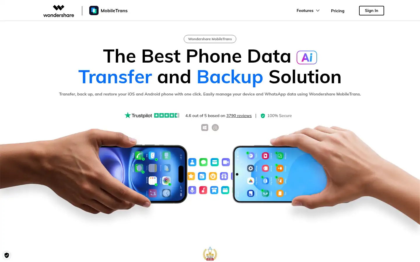 Screenshot of mobiletrans.wondershare.net