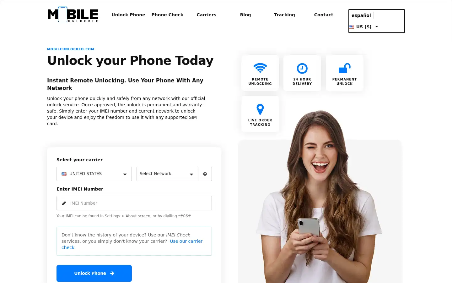 Screenshot of mobileunlocked.com