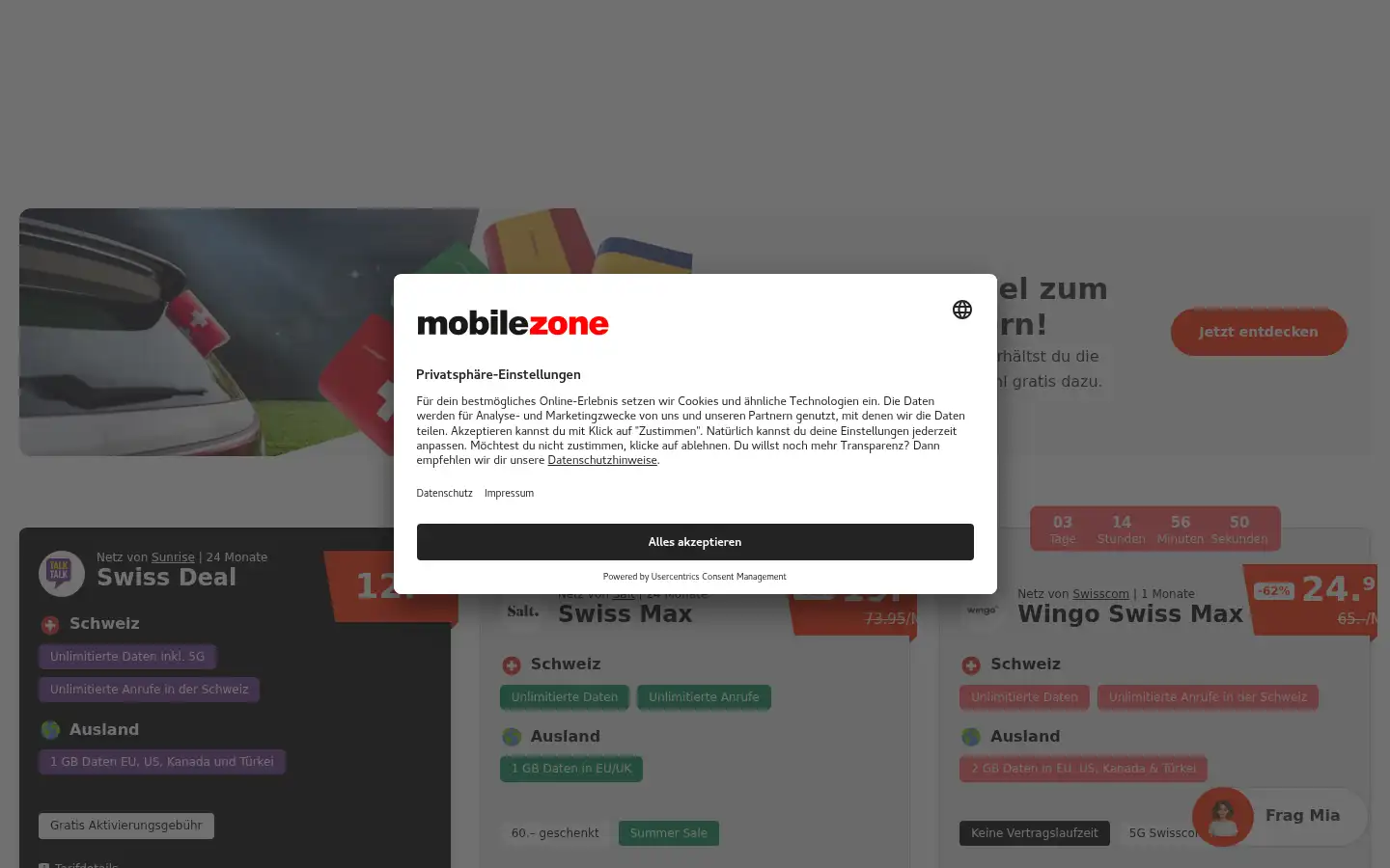 Screenshot of mobilezone.ch