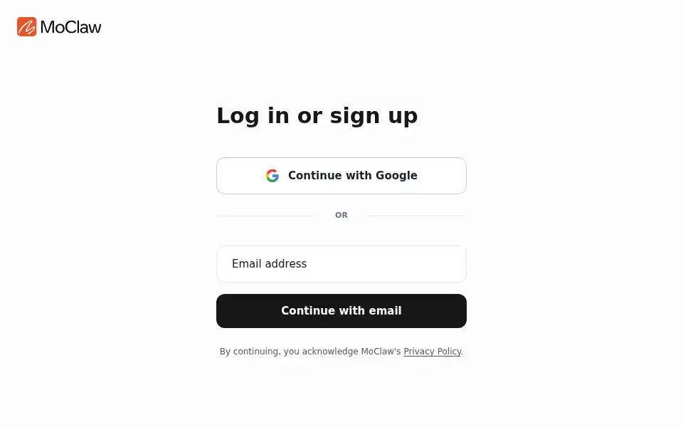 Screenshot of moclaw.ai