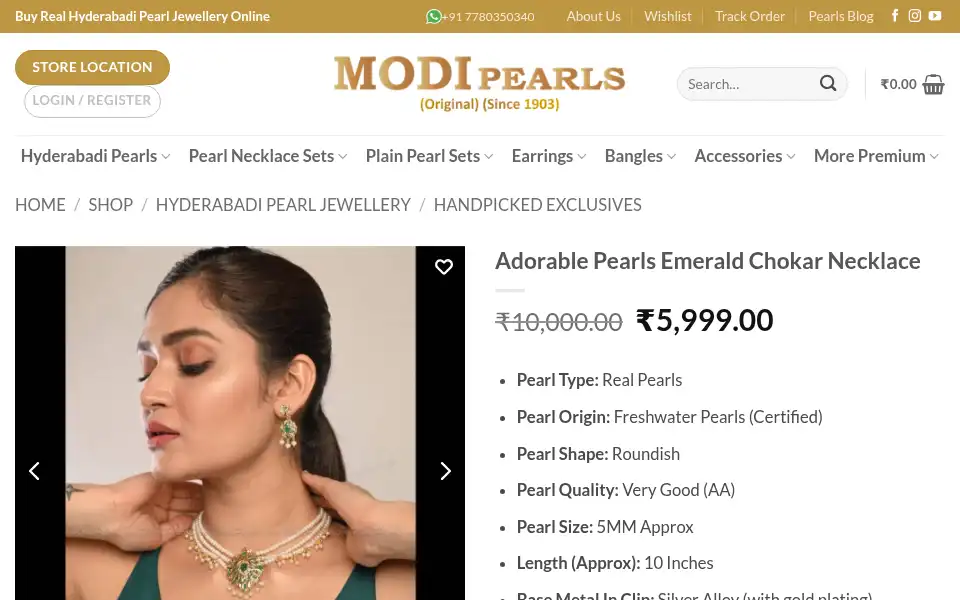 Screenshot of modipearls.com