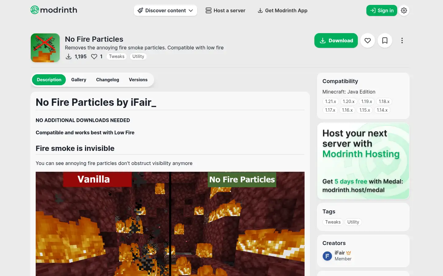 Screenshot of modrinth.com