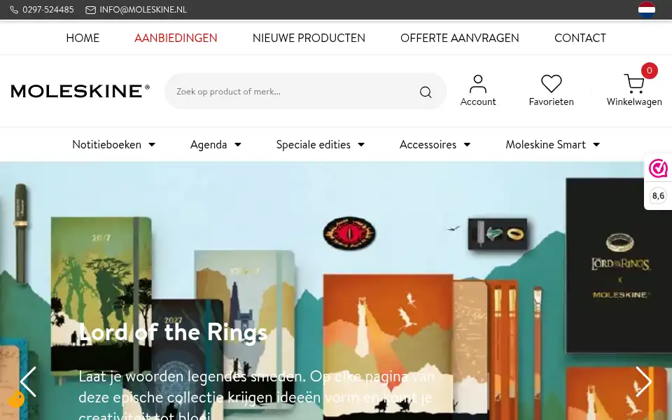 Screenshot of moleskine.nl
