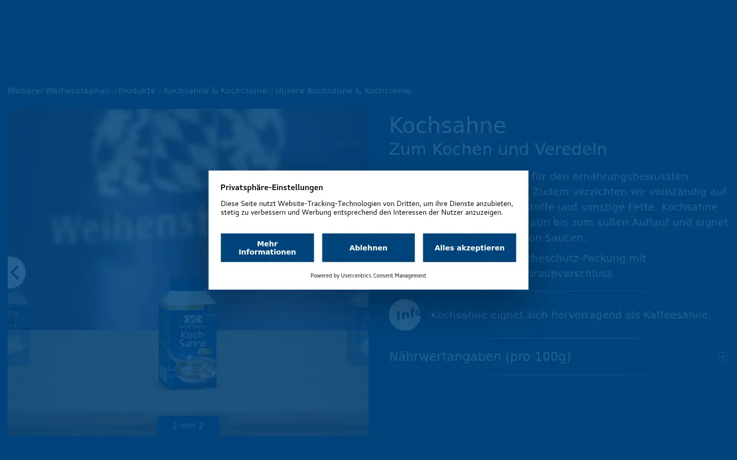 Screenshot of molkerei-weihenstephan.de