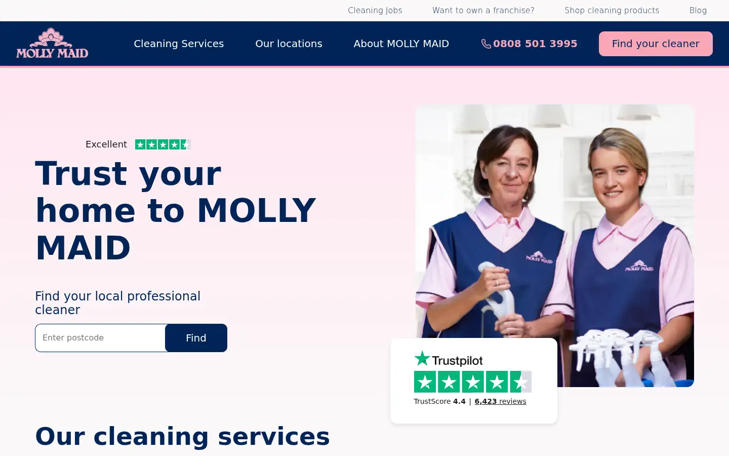 Screenshot of mollymaid.co.uk